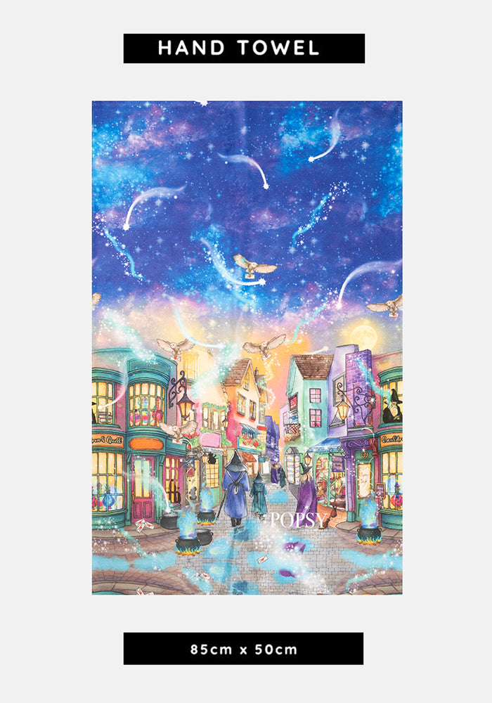 Front view of Magical Street Print Hand Towel