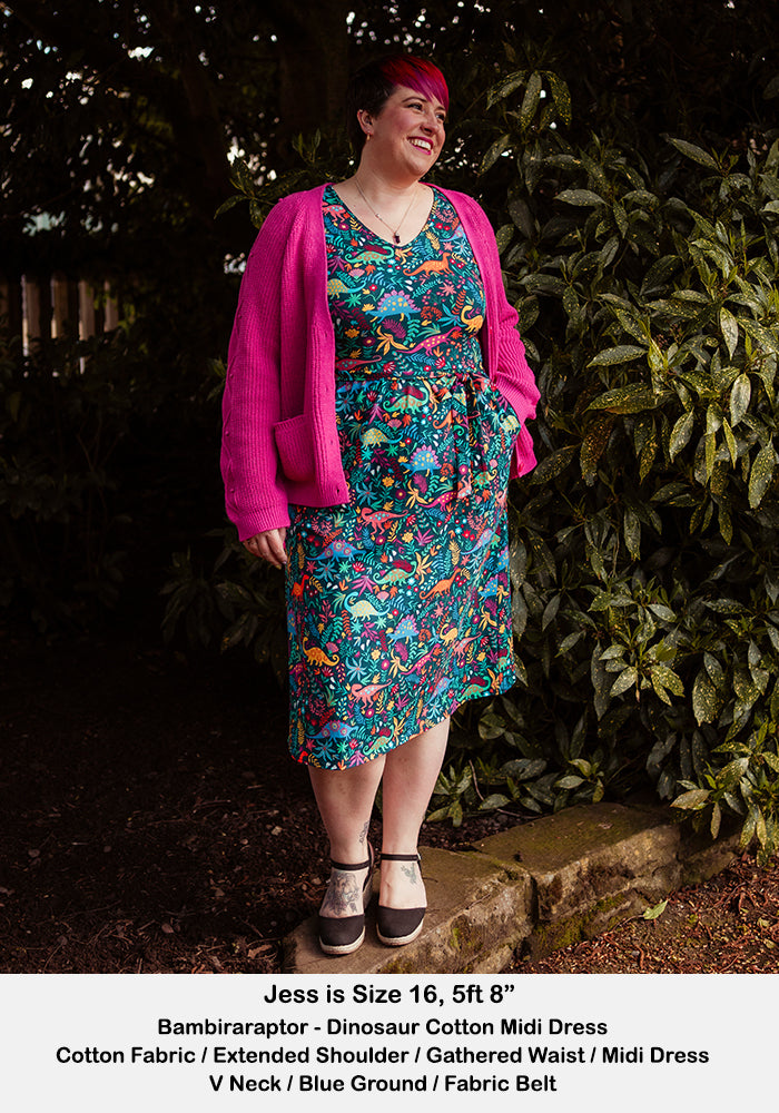 Bambiraptor Dinosaur Print Cotton Midi Dress