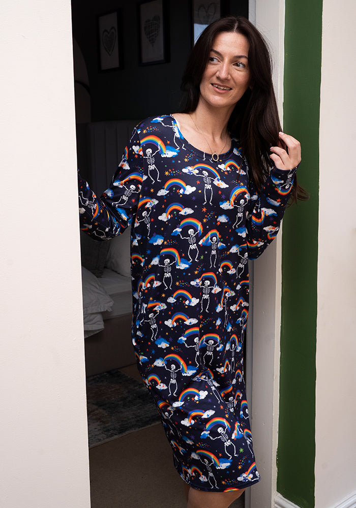 Mandy Dancing Skeletons &amp; Rainbow Print Nightshirt