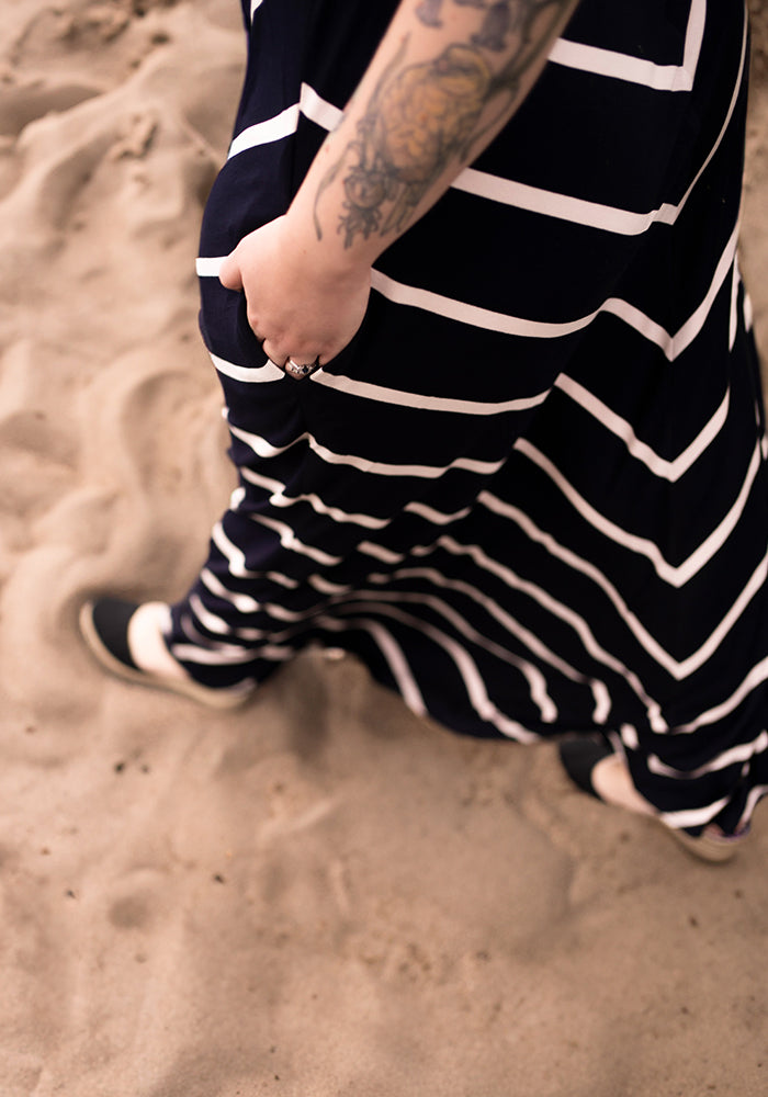 Maria Navy & Light Pink Chevron Maxi Dress
