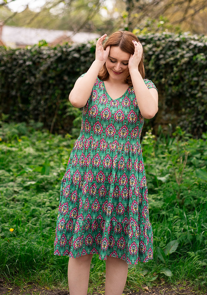 Ximena Mosaic Tile Print Tiered Hem Dress