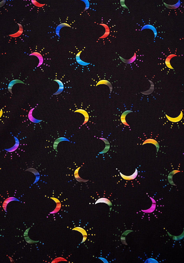 Second angle of Viviana Rainbow Foil Moons Print Cotton Midaxi Dress