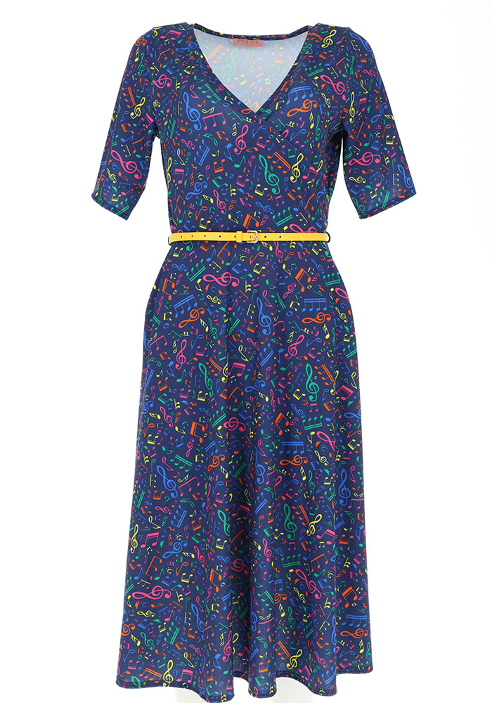 Sixth angle of Elianna Musical Notes Print Jersey Midi Dress