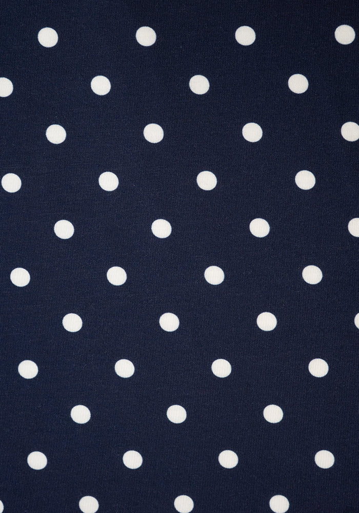 Second angle of Nica Navy and Ecru Polka Dot Culotte Trousers