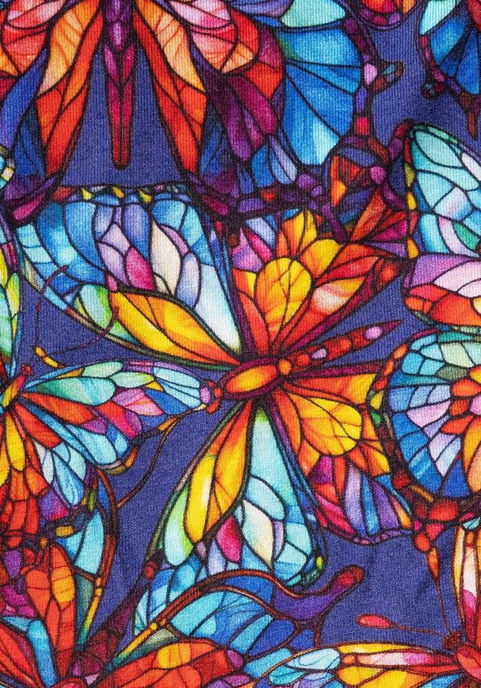 Second angle of Nigella Stained Glass Butterfly Print Viscose Culotte Leg Jumpsuit