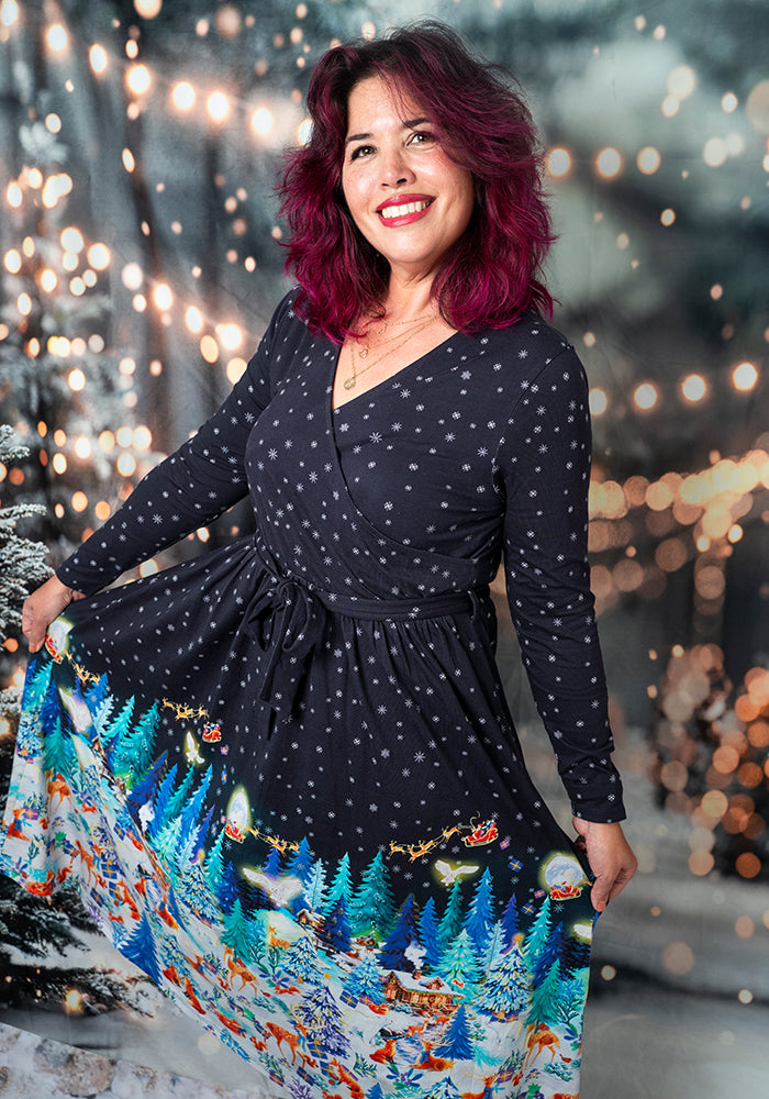 North Christmas Woodland Animal Print Midi Cotton Dress