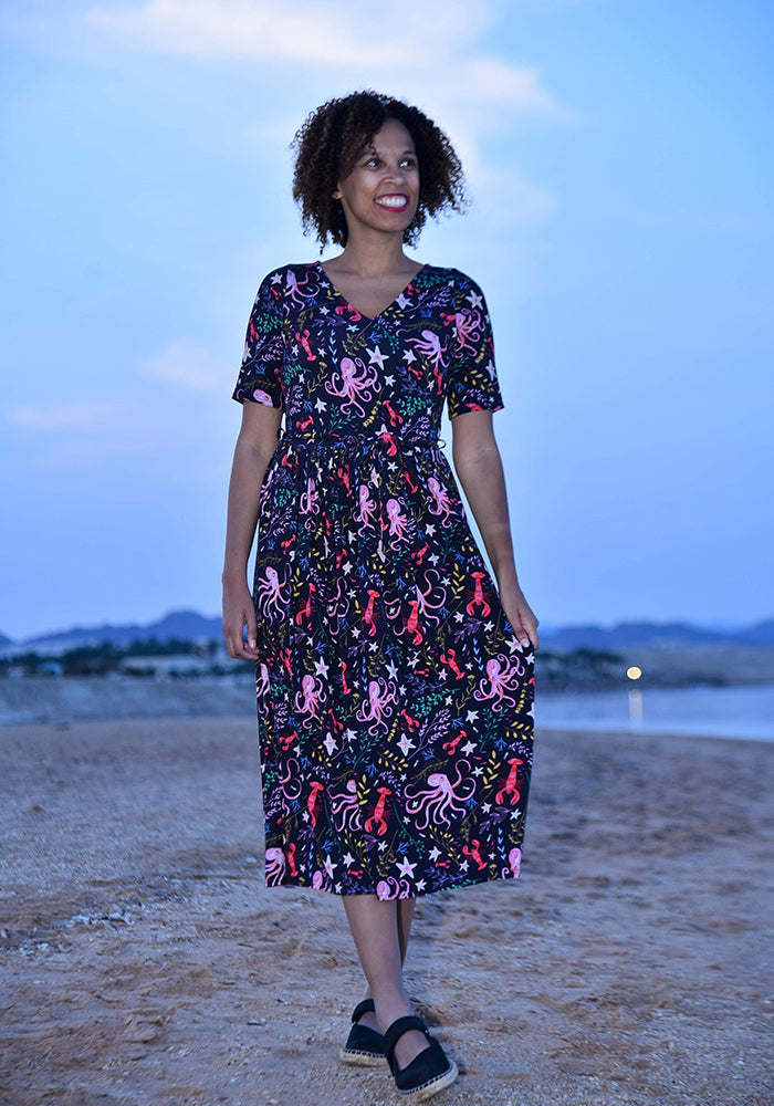 Galena Octopus Print Viscose Midi Dress