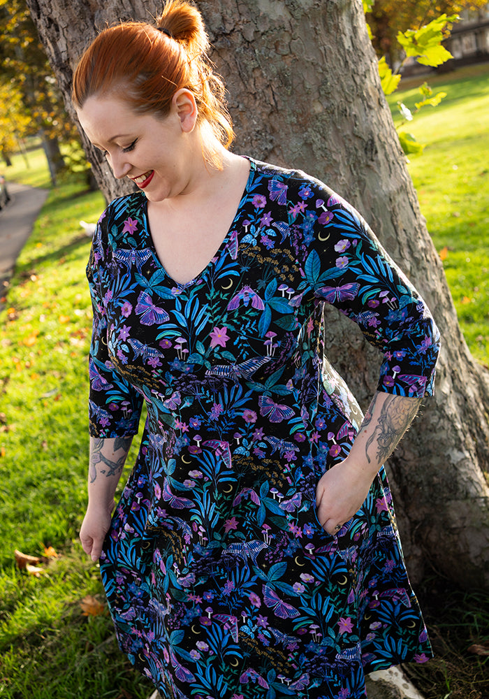 Fienna Mystical Moths Print Cotton Trapeze Dress