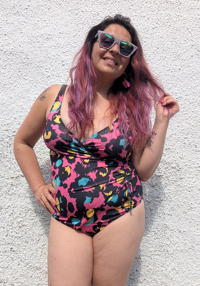 Sixth angle of Pink Animal Print Side Ruched Swimsuit