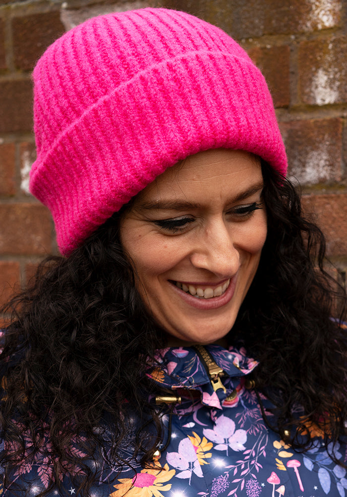 Pink Satin Lined Ribbed Beanie