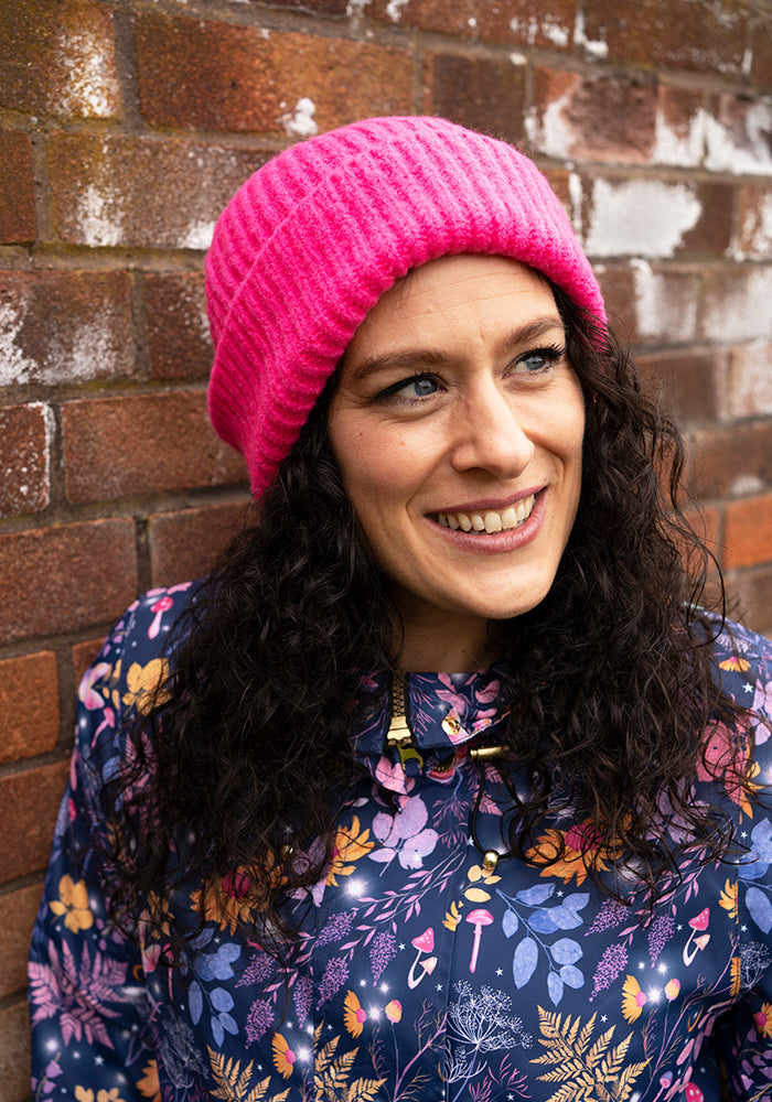 Pink Satin Lined Ribbed Beanie