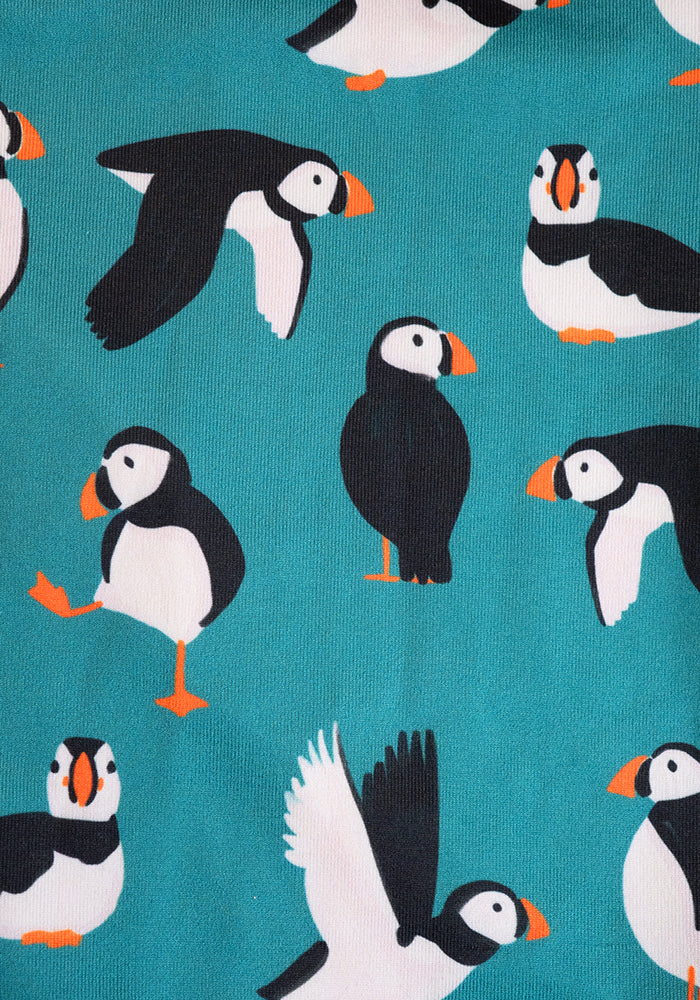 Front view of Puffin Print Side Ruched Swimsuit
