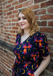 Palmer Purple Phoenix Print Cotton Midi Dress
