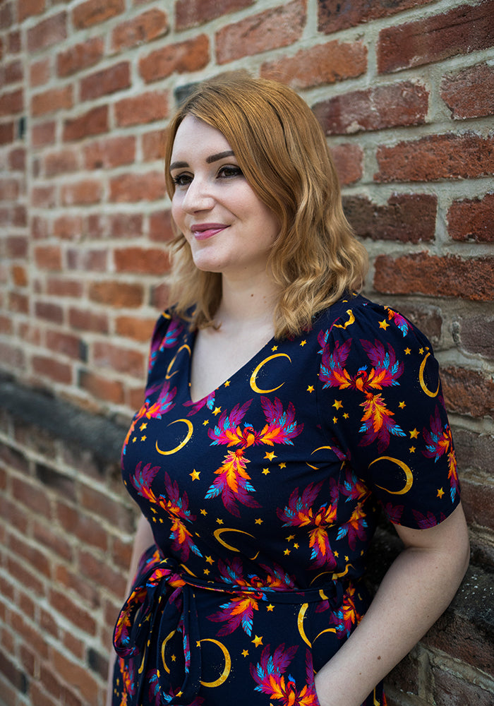 Palmer Purple Phoenix Print Cotton Midi Dress