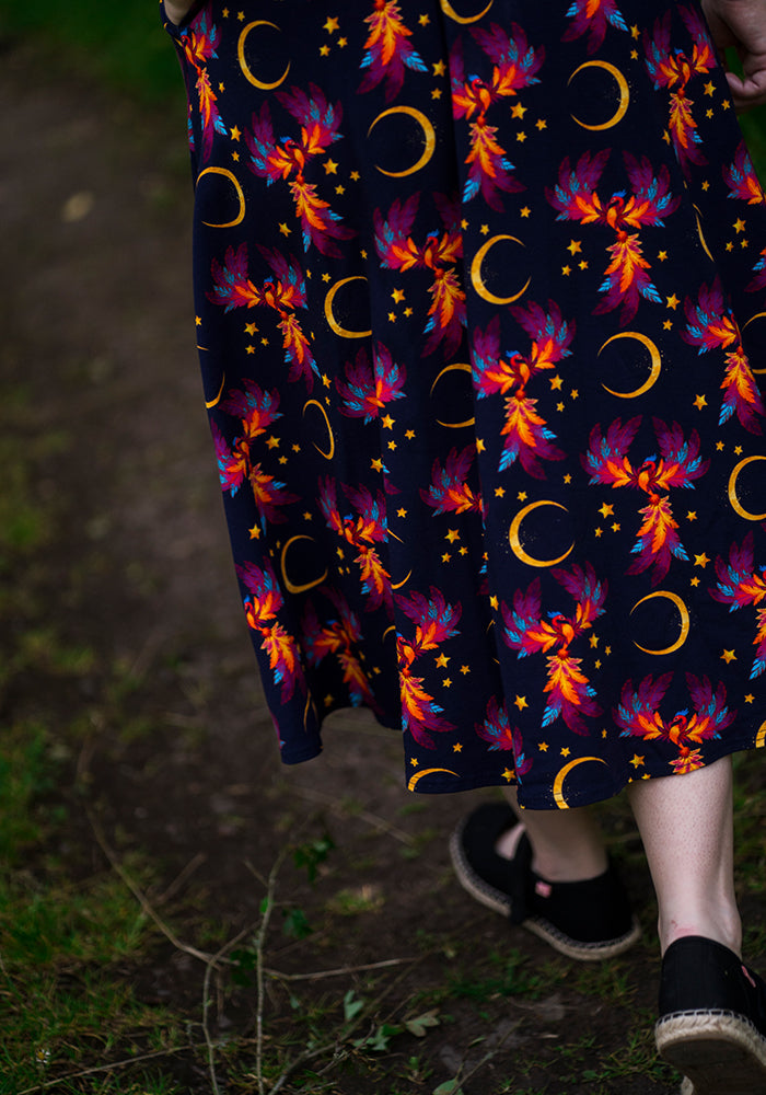 Palmer Purple Phoenix Print Cotton Midi Dress