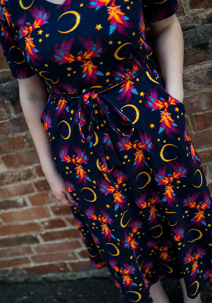 Palmer Purple Phoenix Print Cotton Midi Dress
