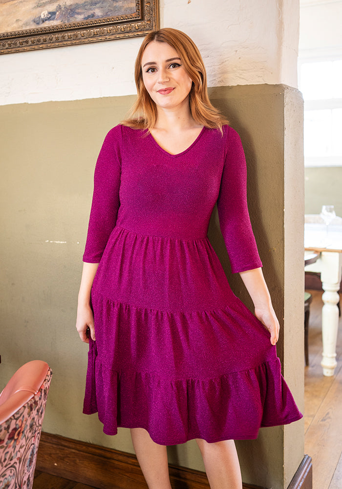 Kya Pink Sparkle Tiered Hem Dress
