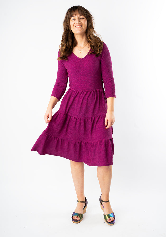 Kya Pink Sparkle Tiered Hem Dress