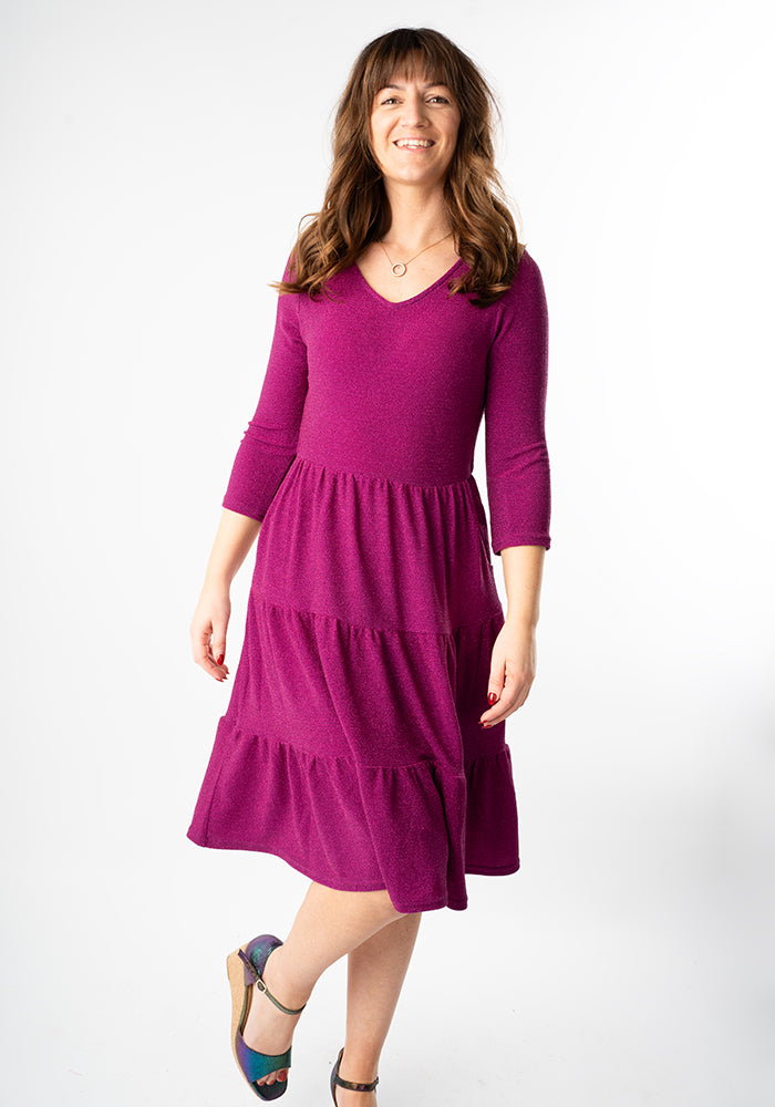 Kya Pink Sparkle Tiered Hem Dress
