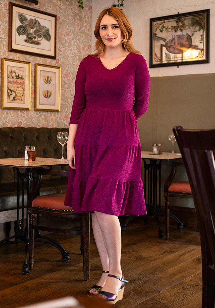 Kya Pink Sparkle Tiered Hem Dress