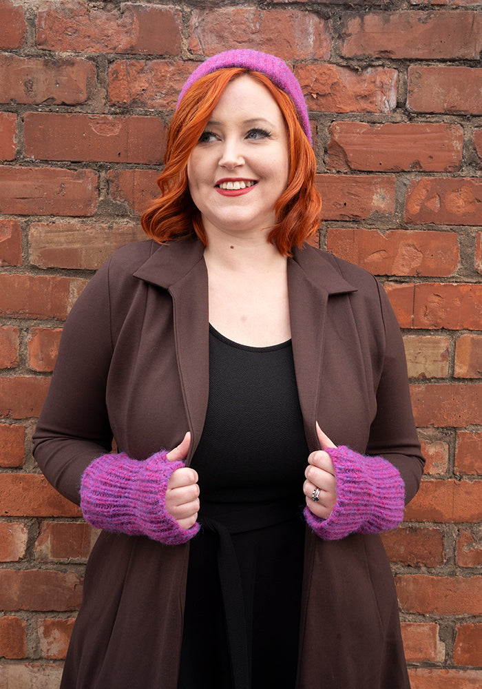 Purple Knitted Hand Warmer Gloves
