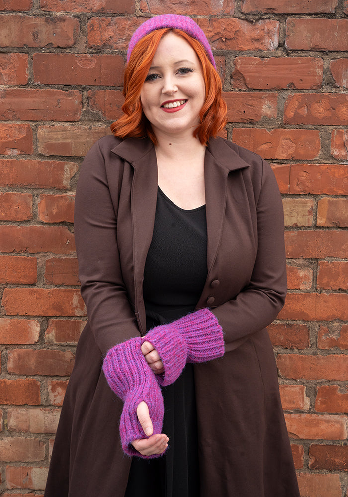 Purple Knitted Hand Warmer Gloves