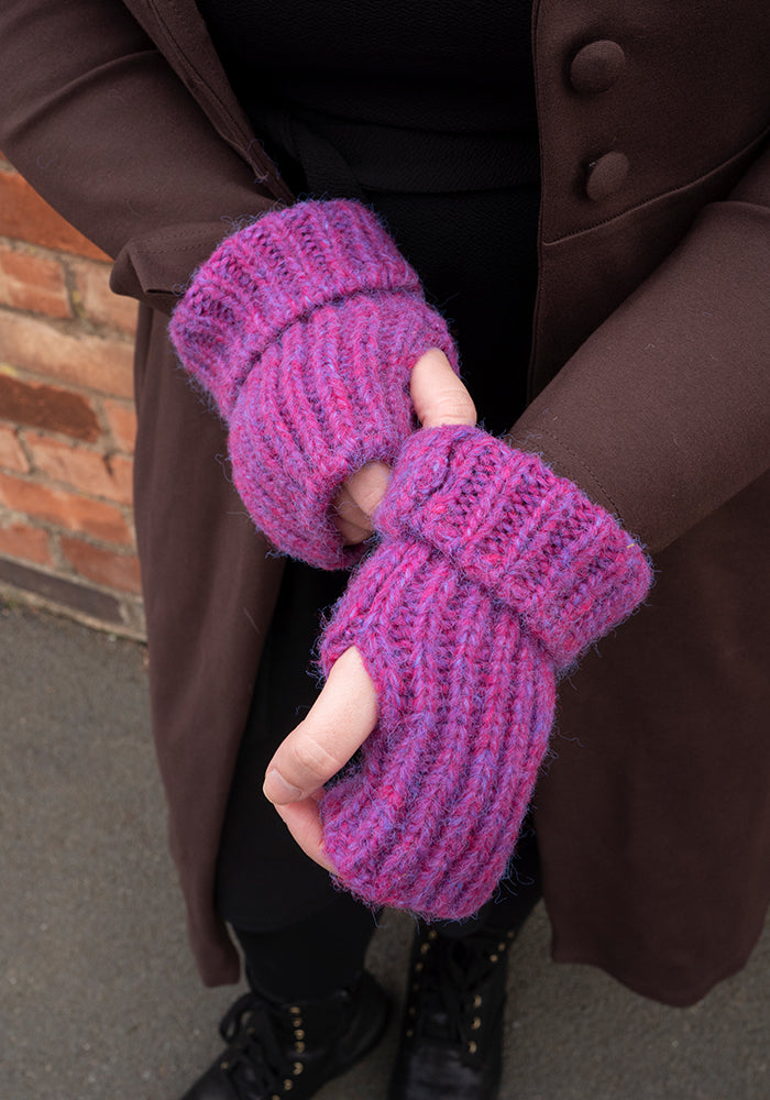 Purple Knitted Hand Warmer Gloves