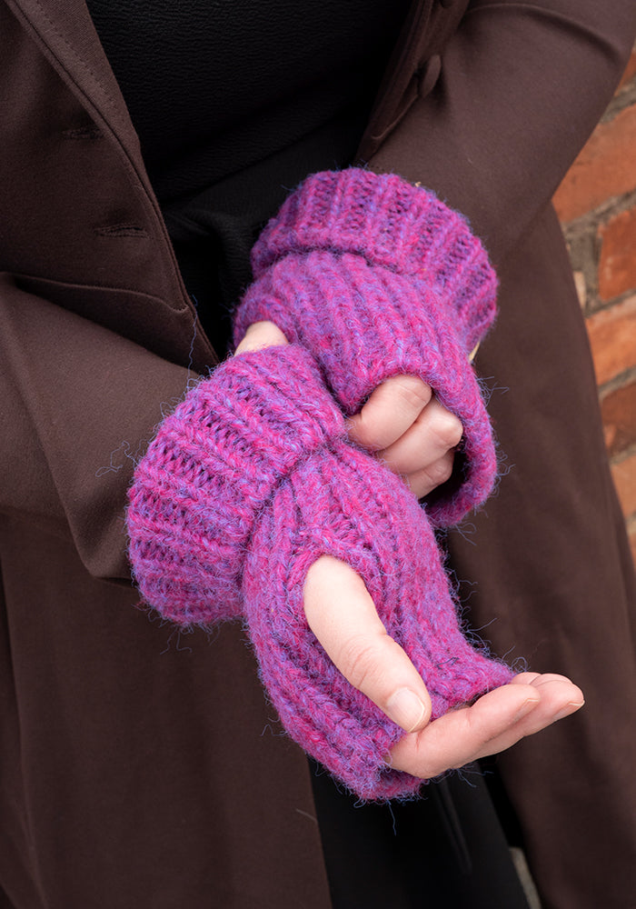 Purple Knitted Hand Warmer Gloves