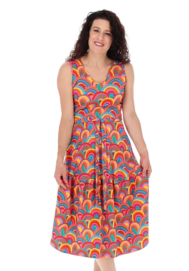 Bet Colourful Rainbow Print Cotton Midi Dress