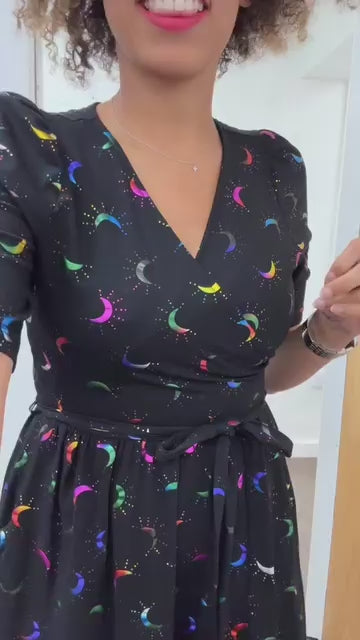 Viviana Rainbow Foil Moons Print Cotton Midaxi Dress