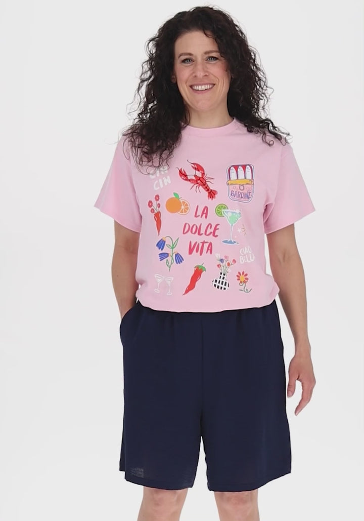 La Dolce Vita Light Pink Graphic Print T-Shirt