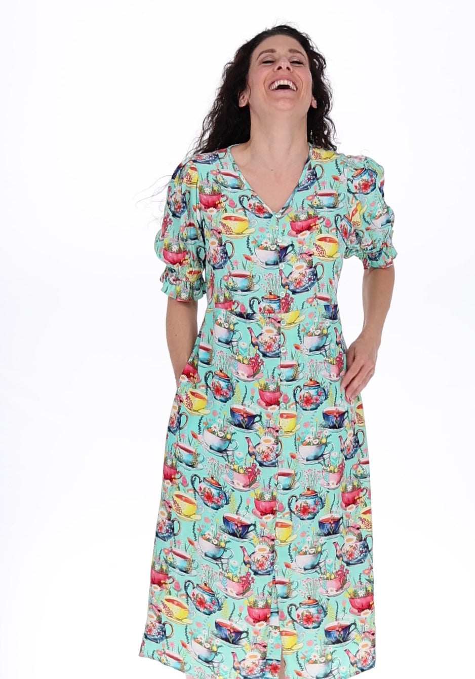 Tamsyn Teacups Print Midi Dress