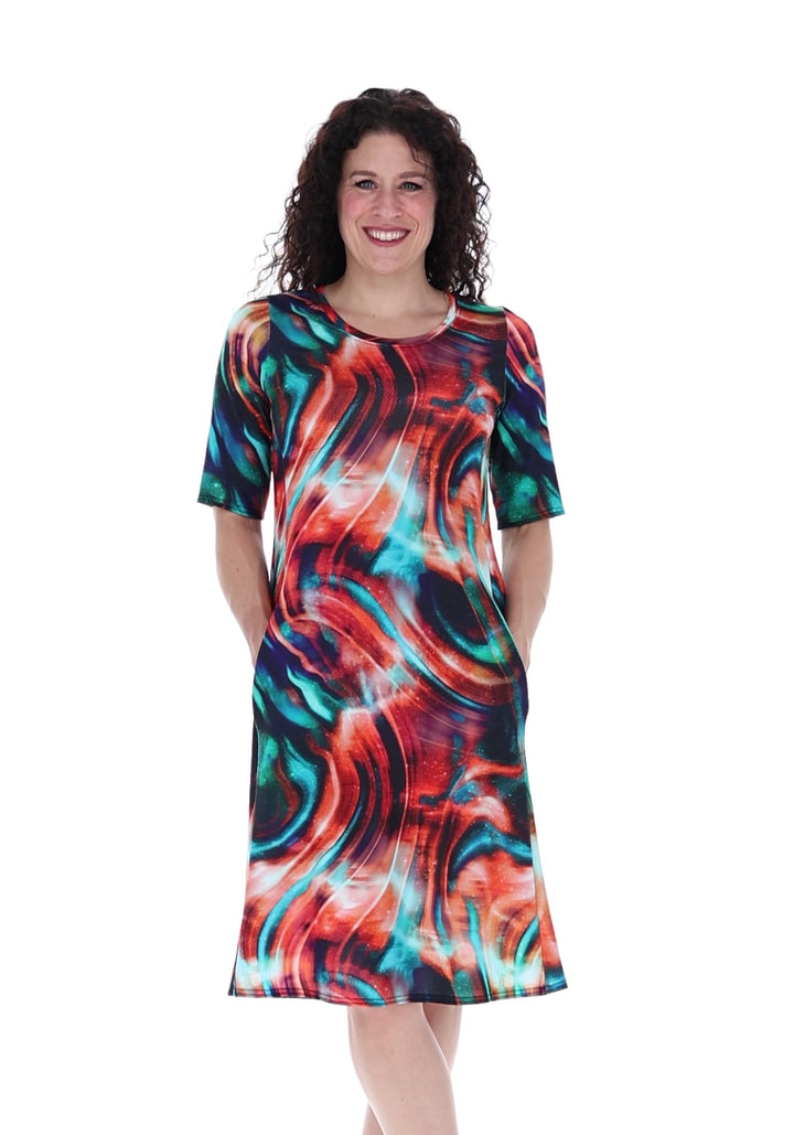 Kerith Ombre Abstract Print Panelled Trapeze Dress