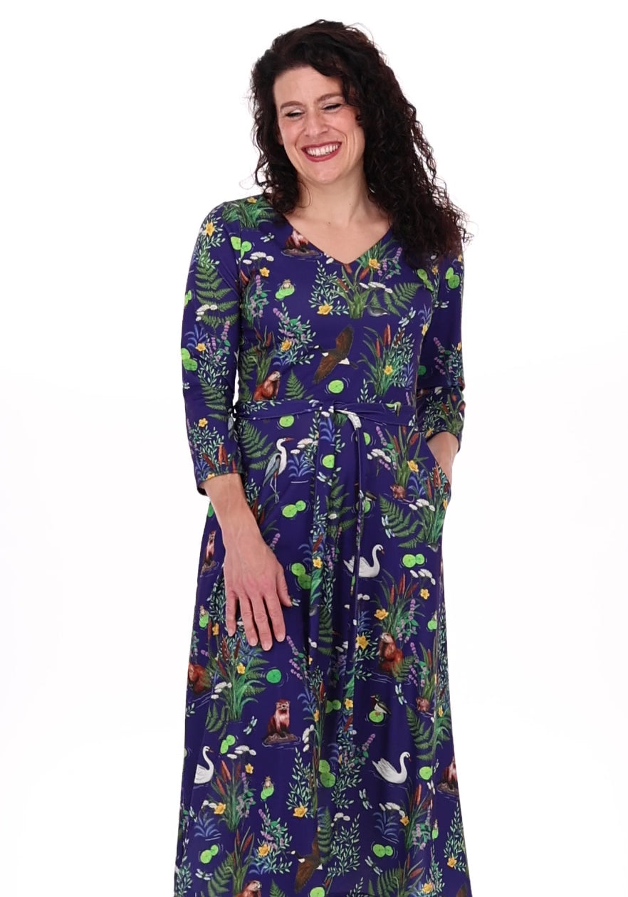 Bryn Riverbank Wildlife Print Midi Dress
