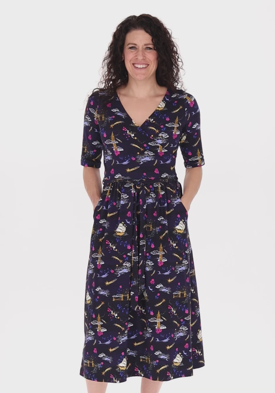 Finna Magical Story Print Cotton Midi Dress