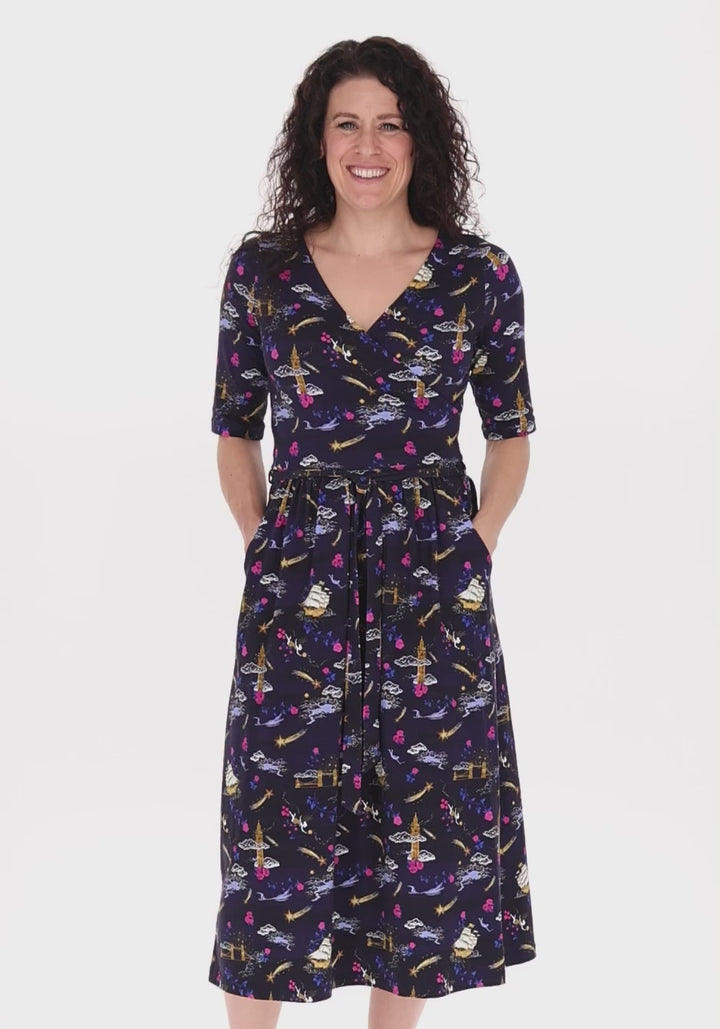 Finna Magical Story Print Cotton Midi Dress
