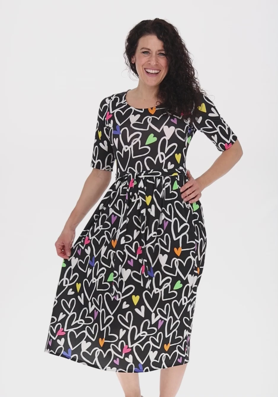 Naomi Doodle Hearts Print Midi Dress