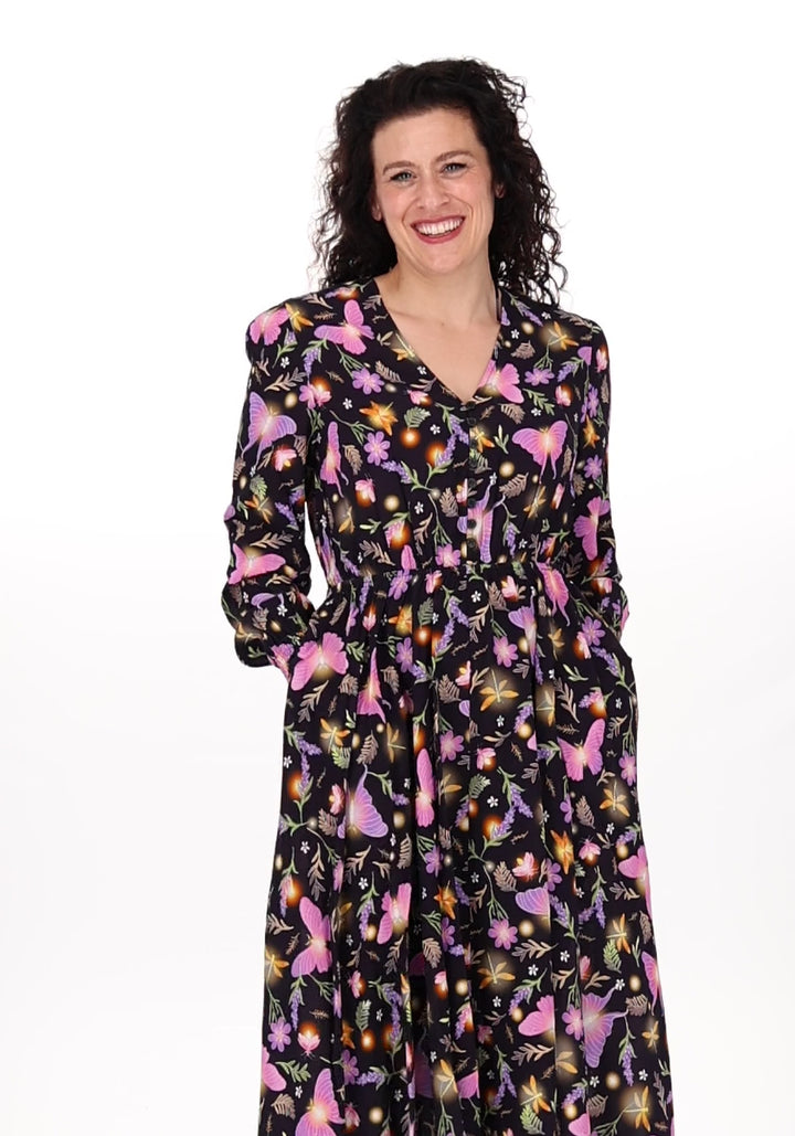 Kezia Illuminated Moth Print Handkerchief Hem Dress