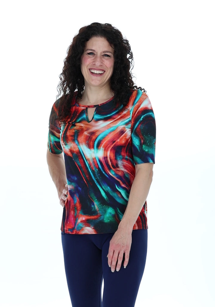 Asta Ombre Abstract Print Notch Neck Top