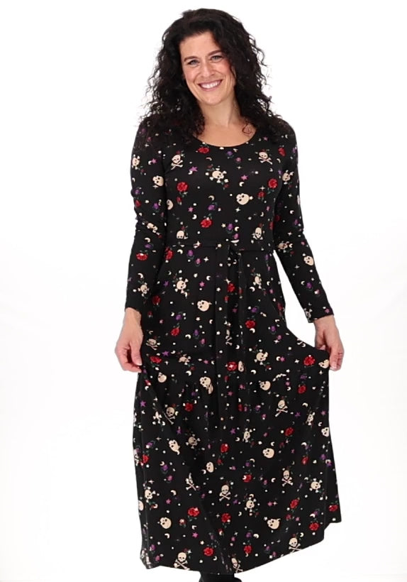 Thalassa Midnight Garden Skulls Print Foil Cotton Midaxi Dress