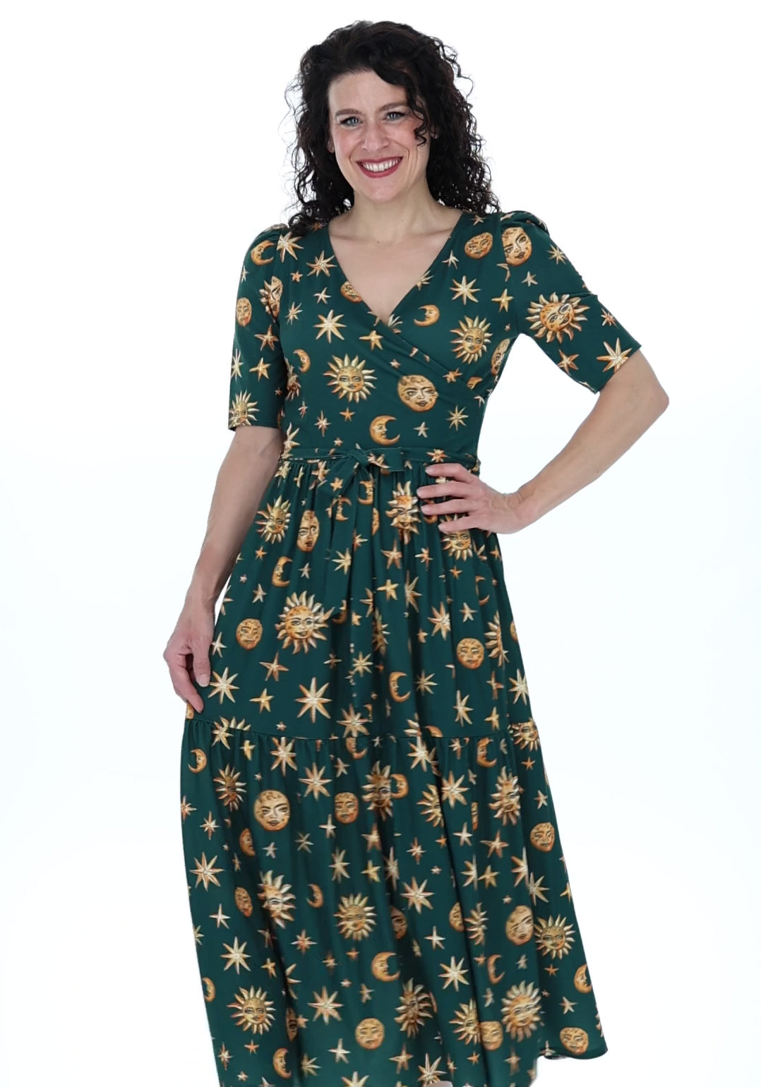 Lian Hand Painted Celestial Print Midaxi Dress