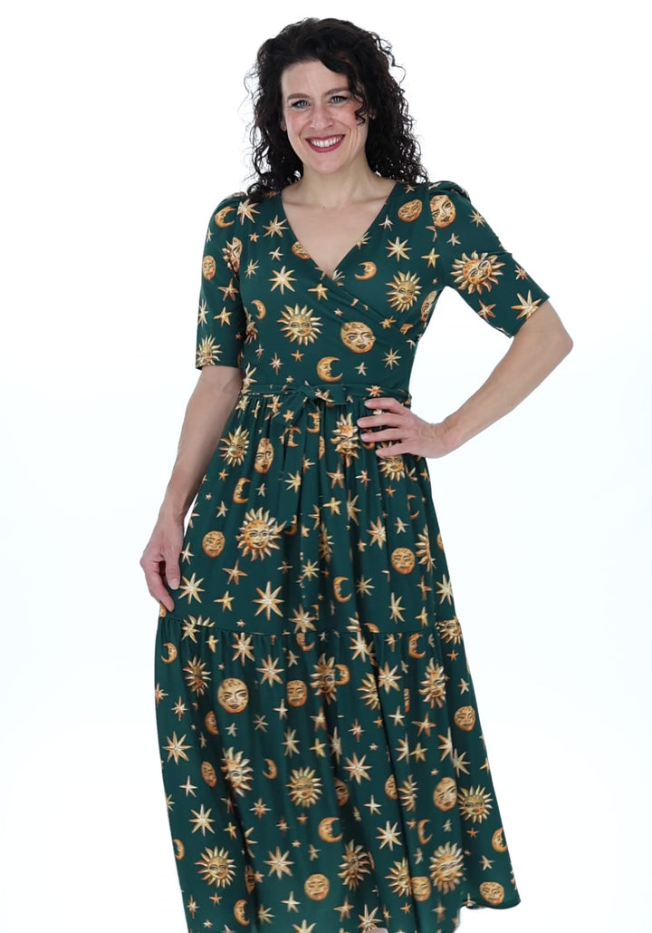 Lian Hand Painted Celestial Print Midaxi Dress
