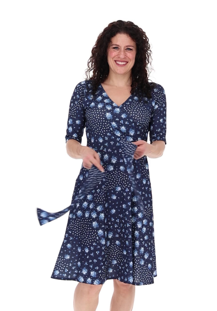 Ettie Navy Patchwork Ditsy Print Dress