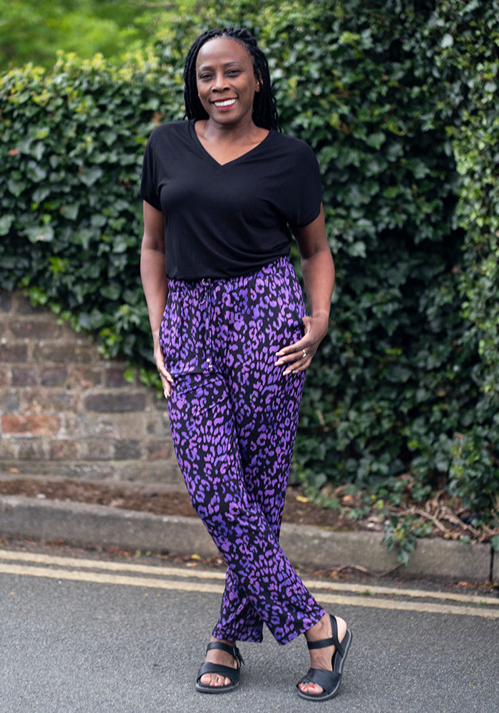 Taylen Purple Animal Print Viscose Harem Pants