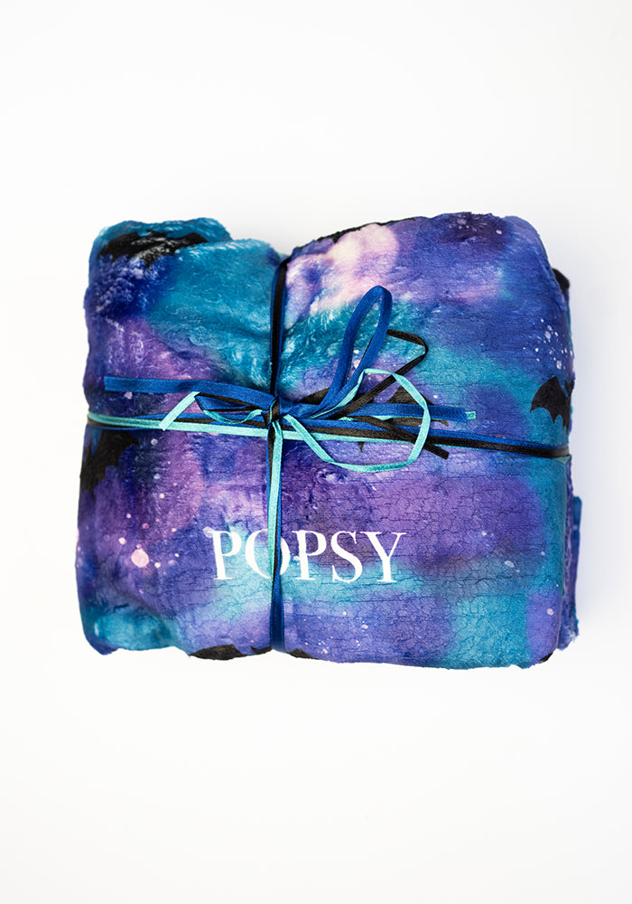 Extra Long Bat in the Night Sky Print Plush Throw Blanket (Pop-Under)