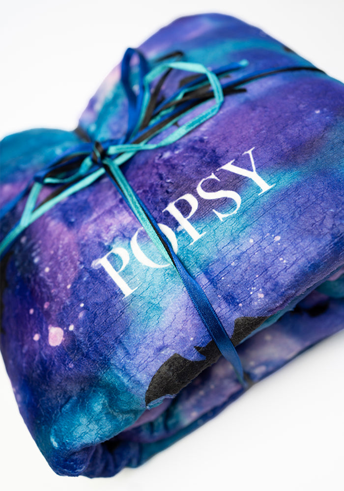 Extra Long Bat in the Night Sky Print Plush Throw Blanket (Pop-Under)
