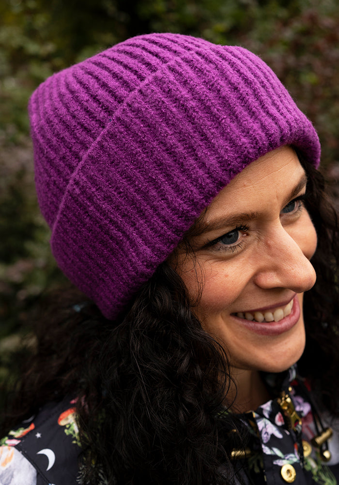 Purple Satin Lined Ribbed Beanie
