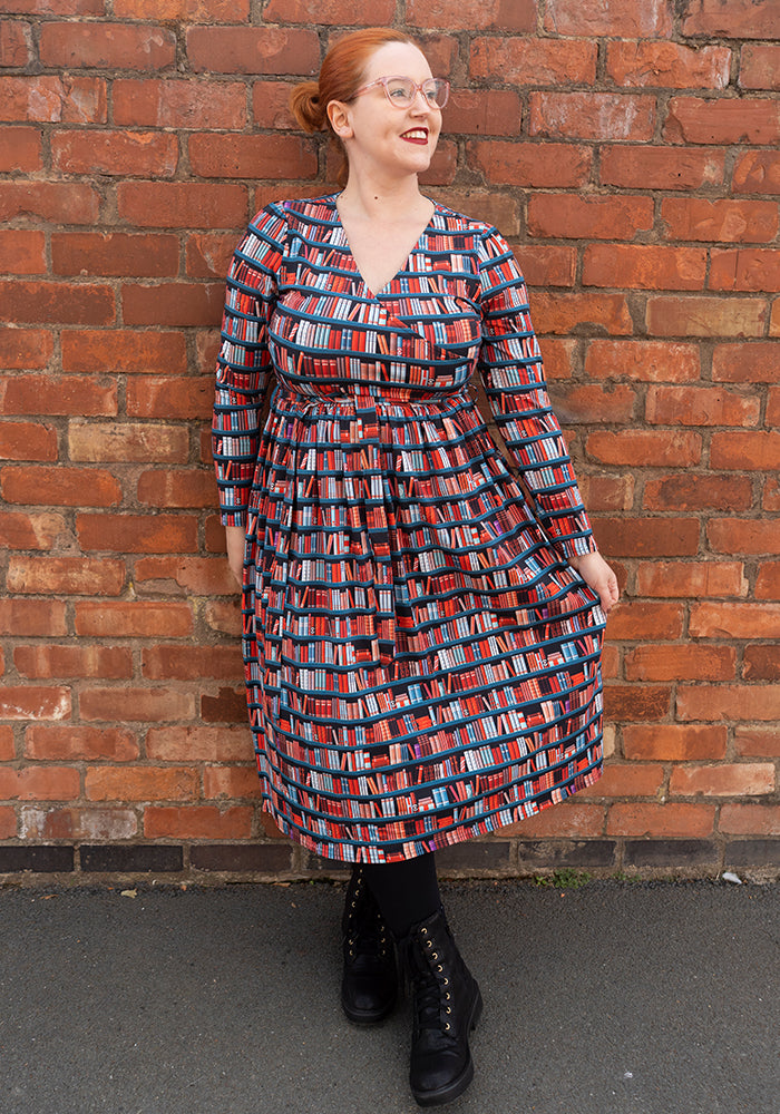 Rhodie Book Shelf Print Cotton Midi Dress