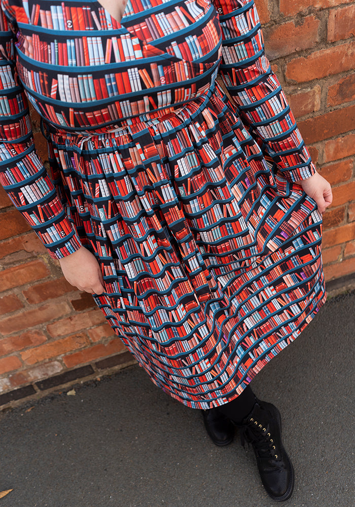 Rhodie Book Shelf Print Cotton Midi Dress