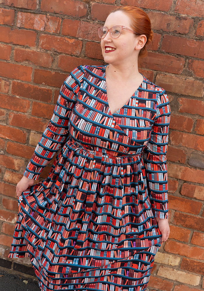 Rhodie Book Shelf Print Cotton Midi Dress